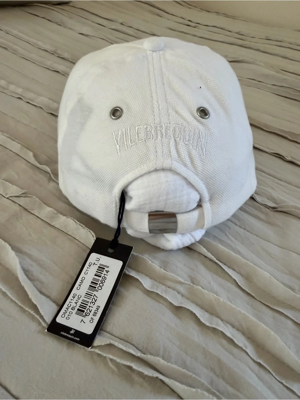 Vilebrequin men's white cotton piqué cap green embroidery matching piping NWT